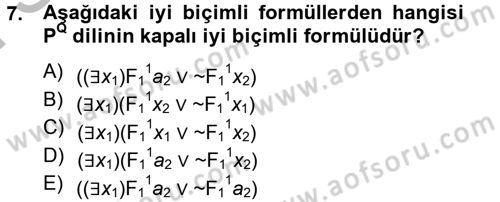 Sembolik Mantık Dersi 2012 - 2013 Yılı (Final) Dönem Sonu Sınavı 7. Soru