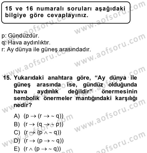 Sembolik Mantık Dersi 2013 - 2014 Yılı (Vize) Ara Sınavı 15. Soru