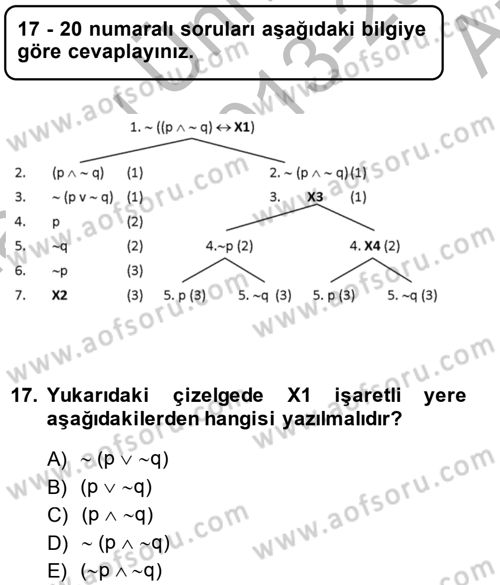 Sembolik Mantık Dersi 2013 - 2014 Yılı (Vize) Ara Sınavı 17. Soru