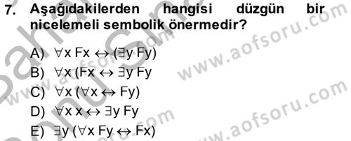 Sembolik Mantık Dersi 2013 - 2014 Yılı (Final) Dönem Sonu Sınav Soruları 7. Soru