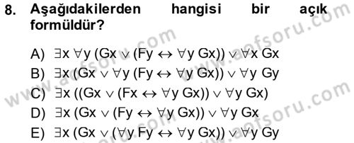 Sembolik Mantık Dersi 2013 - 2014 Yılı (Final) Dönem Sonu Sınav Soruları 8. Soru