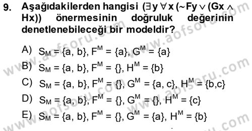 Sembolik Mantık Dersi 2013 - 2014 Yılı (Final) Dönem Sonu Sınav Soruları 9. Soru