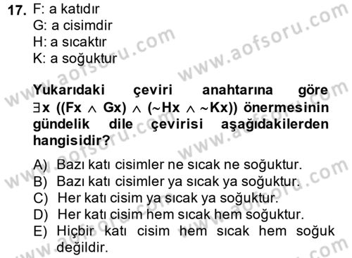 Sembolik Mantık Dersi 2013 - 2014 Yılı Tek Ders Sınav Soruları 17. Soru