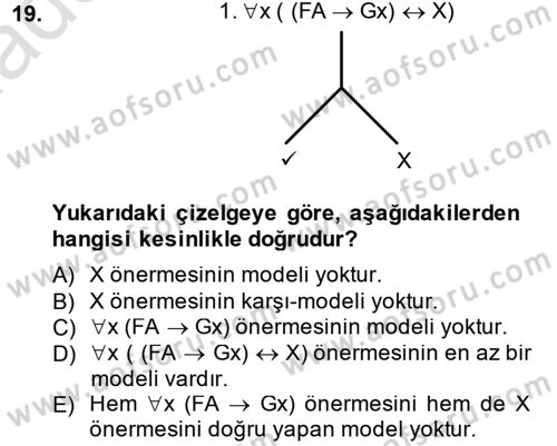 Sembolik Mantık Dersi 2013 - 2014 Yılı Tek Ders Sınav Soruları 19. Soru