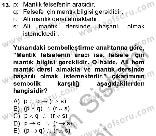 Sembolik Mantık Dersi 2014 - 2015 Yılı (Vize) Ara Sınavı 13. Soru