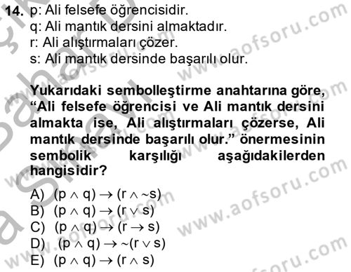 Sembolik Mantık Dersi 2014 - 2015 Yılı (Vize) Ara Sınavı 14. Soru