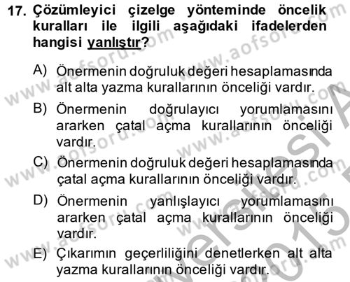 Sembolik Mantık Dersi 2014 - 2015 Yılı (Vize) Ara Sınavı 17. Soru