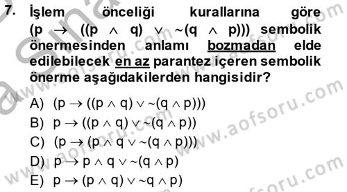 Sembolik Mantık Dersi 2014 - 2015 Yılı (Vize) Ara Sınavı 7. Soru