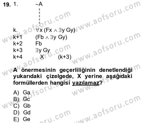 Sembolik Mantık Dersi 2014 - 2015 Yılı (Final) Dönem Sonu Sınavı 19. Soru