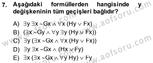 Sembolik Mantık Dersi 2014 - 2015 Yılı (Final) Dönem Sonu Sınavı 7. Soru