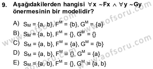 Sembolik Mantık Dersi 2014 - 2015 Yılı (Final) Dönem Sonu Sınavı 9. Soru