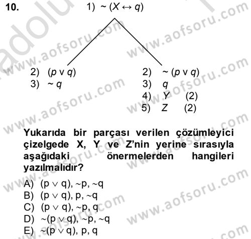 Sembolik Mantık Dersi 2014 - 2015 Yılı Tek Ders Sınavı 10. Soru