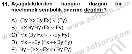 Sembolik Mantık Dersi 2014 - 2015 Yılı Tek Ders Sınavı 11. Soru