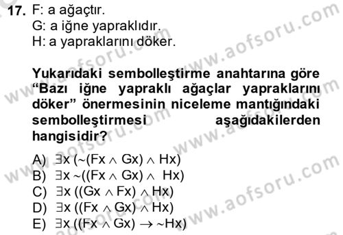 Sembolik Mantık Dersi 2014 - 2015 Yılı Tek Ders Sınavı 17. Soru