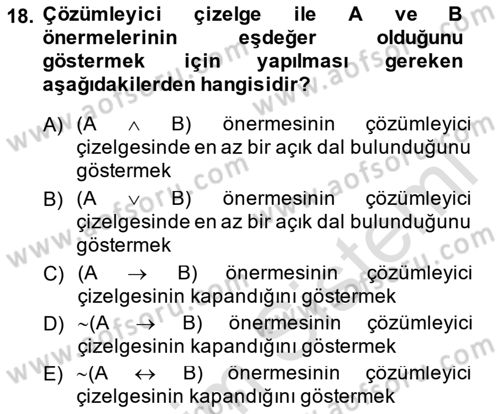 Sembolik Mantık Dersi 2014 - 2015 Yılı Tek Ders Sınavı 18. Soru