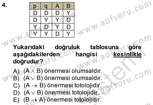 Sembolik Mantık Dersi 2014 - 2015 Yılı Tek Ders Sınavı 4. Soru