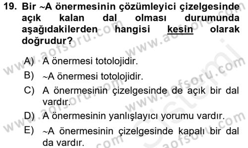 Sembolik Mantık Dersi 2015 - 2016 Yılı (Vize) Ara Sınavı 19. Soru