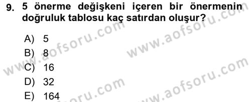 Sembolik Mantık Dersi 2015 - 2016 Yılı (Vize) Ara Sınavı 9. Soru