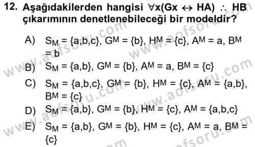 Sembolik Mantık Dersi 2015 - 2016 Yılı (Final) Dönem Sonu Sınavı 12. Soru