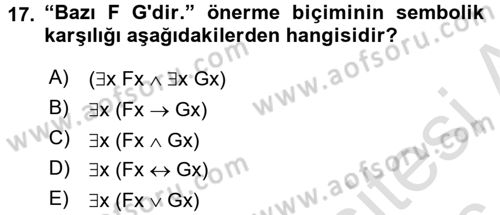 Sembolik Mantık Dersi 2015 - 2016 Yılı (Final) Dönem Sonu Sınavı 17. Soru