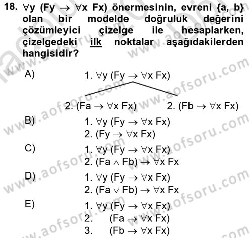 Sembolik Mantık Dersi 2015 - 2016 Yılı (Final) Dönem Sonu Sınavı 18. Soru