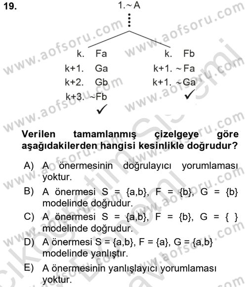 Sembolik Mantık Dersi 2015 - 2016 Yılı (Final) Dönem Sonu Sınavı 19. Soru