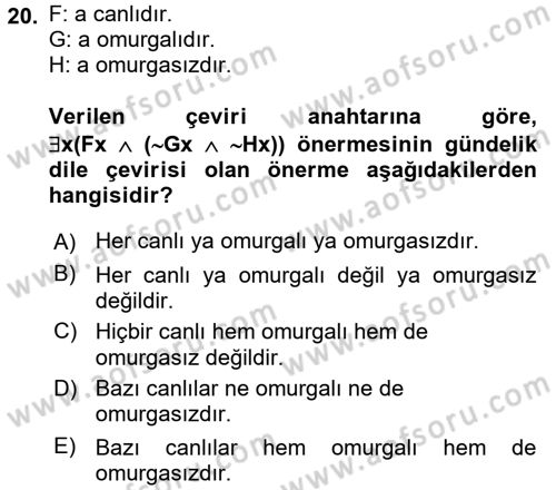 Sembolik Mantık Dersi 2015 - 2016 Yılı (Final) Dönem Sonu Sınavı 20. Soru