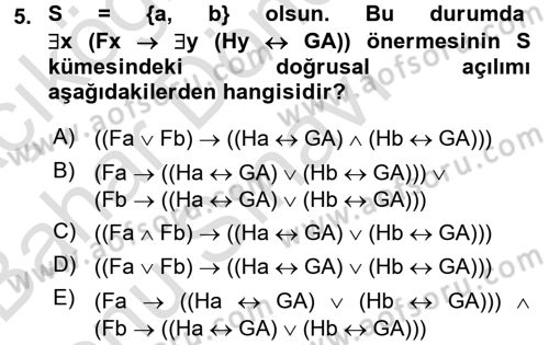 Sembolik Mantık Dersi 2015 - 2016 Yılı (Final) Dönem Sonu Sınavı 5. Soru