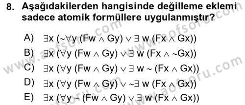 Sembolik Mantık Dersi 2015 - 2016 Yılı (Final) Dönem Sonu Sınavı 8. Soru