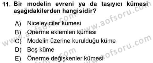 Sembolik Mantık Dersi 2015 - 2016 Yılı Tek Ders Sınavı 11. Soru