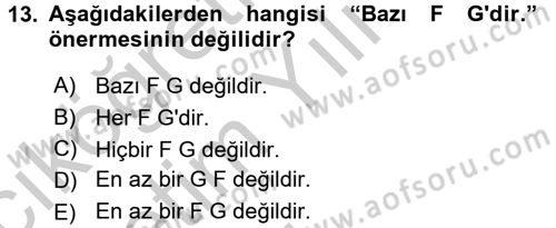 Sembolik Mantık Dersi 2016 - 2017 Yılı 3 Ders Sınavı 13. Soru