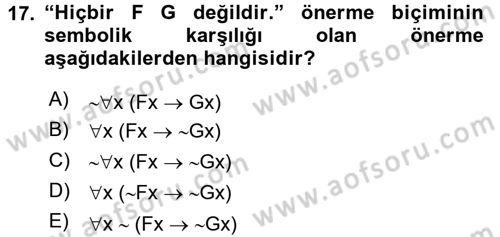 Sembolik Mantık Dersi 2016 - 2017 Yılı 3 Ders Sınavı 17. Soru