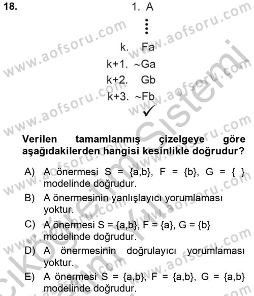 Sembolik Mantık Dersi 2016 - 2017 Yılı 3 Ders Sınavı 18. Soru