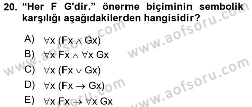 Sembolik Mantık Dersi 2016 - 2017 Yılı 3 Ders Sınavı 20. Soru