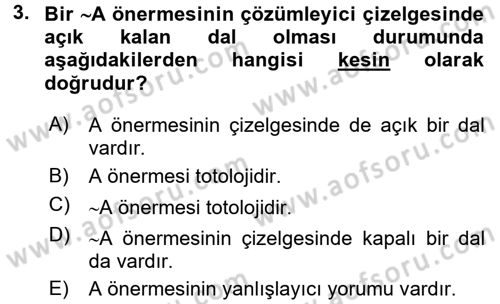 Sembolik Mantık Dersi 2016 - 2017 Yılı 3 Ders Sınavı 3. Soru