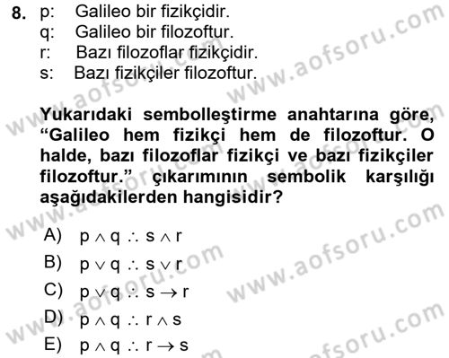 Sembolik Mantık Dersi 2016 - 2017 Yılı 3 Ders Sınavı 8. Soru