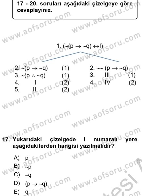 Sembolik Mantık Dersi 2016 - 2017 Yılı (Vize) Ara Sınav Soruları 17. Soru