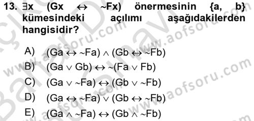 Sembolik Mantık Dersi 2016 - 2017 Yılı (Final) Dönem Sonu Sınav Soruları 13. Soru