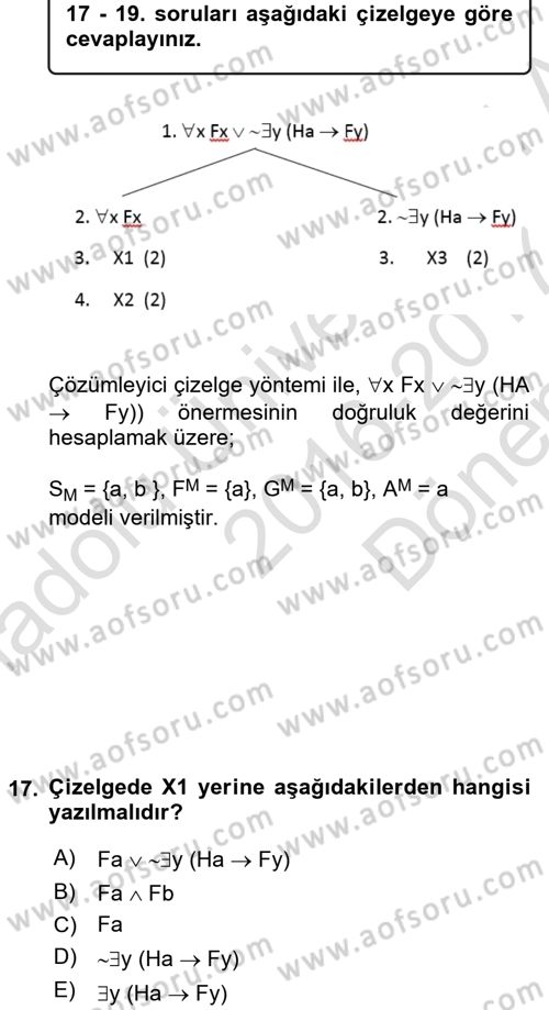 Sembolik Mantık Dersi 2016 - 2017 Yılı (Final) Dönem Sonu Sınav Soruları 17. Soru