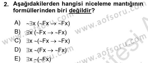 Sembolik Mantık Dersi 2016 - 2017 Yılı (Final) Dönem Sonu Sınav Soruları 2. Soru