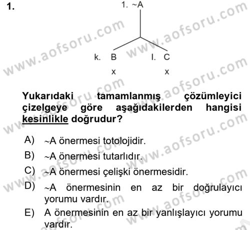 Sembolik Mantık Dersi 2017 - 2018 Yılı 3 Ders Sınavı 1. Soru