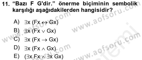 Sembolik Mantık Dersi 2017 - 2018 Yılı 3 Ders Sınavı 11. Soru