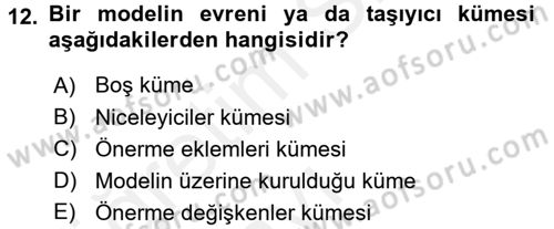 Sembolik Mantık Dersi 2017 - 2018 Yılı 3 Ders Sınavı 12. Soru