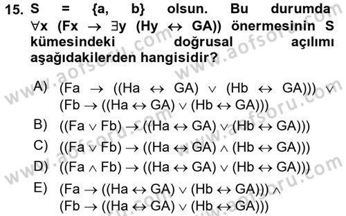 Sembolik Mantık Dersi 2017 - 2018 Yılı 3 Ders Sınavı 15. Soru