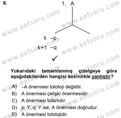 Sembolik Mantık Dersi 2017 - 2018 Yılı 3 Ders Sınavı 8. Soru