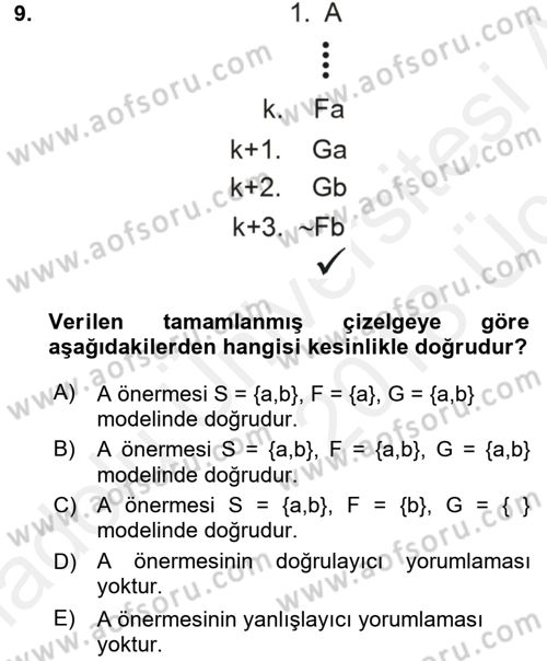 Sembolik Mantık Dersi 2017 - 2018 Yılı 3 Ders Sınavı 9. Soru