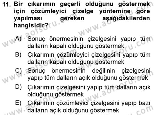 Sembolik Mantık Dersi 2017 - 2018 Yılı (Vize) Ara Sınavı 11. Soru