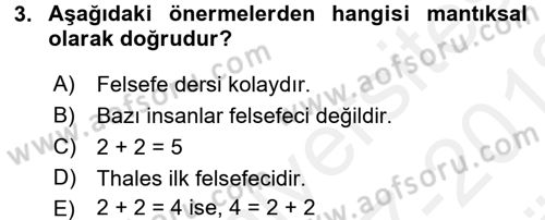 Sembolik Mantık Dersi 2017 - 2018 Yılı (Vize) Ara Sınavı 3. Soru