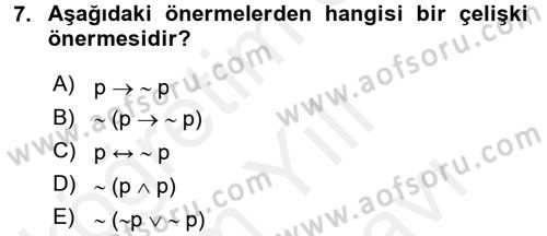 Sembolik Mantık Dersi 2017 - 2018 Yılı (Vize) Ara Sınavı 7. Soru