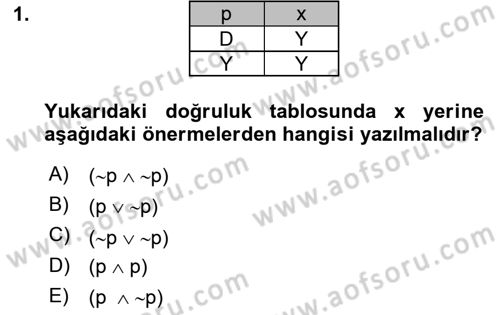 Sembolik Mantık Dersi 2017 - 2018 Yılı (Final) Dönem Sonu Sınavı 1. Soru